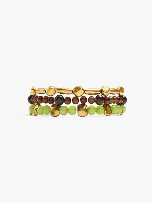 Set Of Elastic Bracelets With Beads