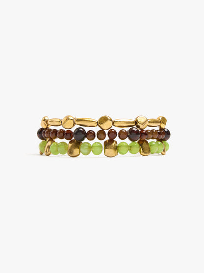 Set Of Elastic Bracelets With Beads