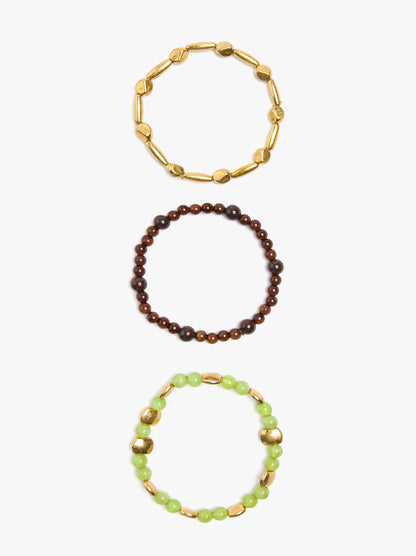 Set Of Elastic Bracelets With Beads