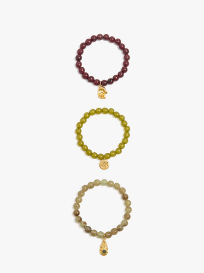 Set Of Bracelets With Beads Stone Effect