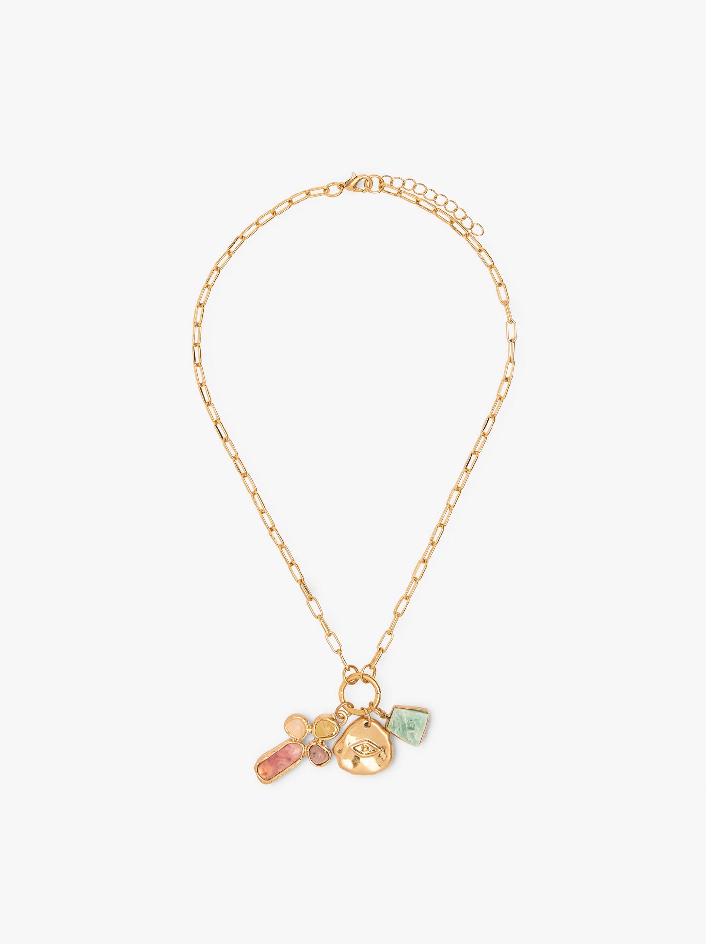 Necklace Of Links With Stone And Resin Pendants