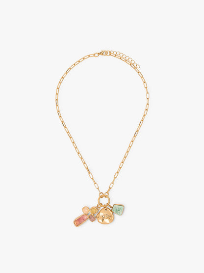 Necklace Of Links With Stone And Resin Pendants