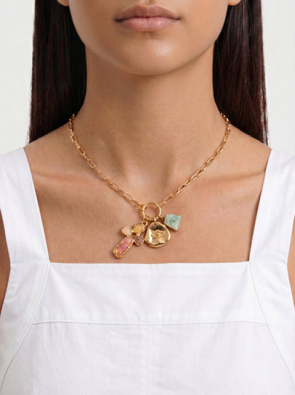 Necklace Of Links With Stone And Resin Pendants