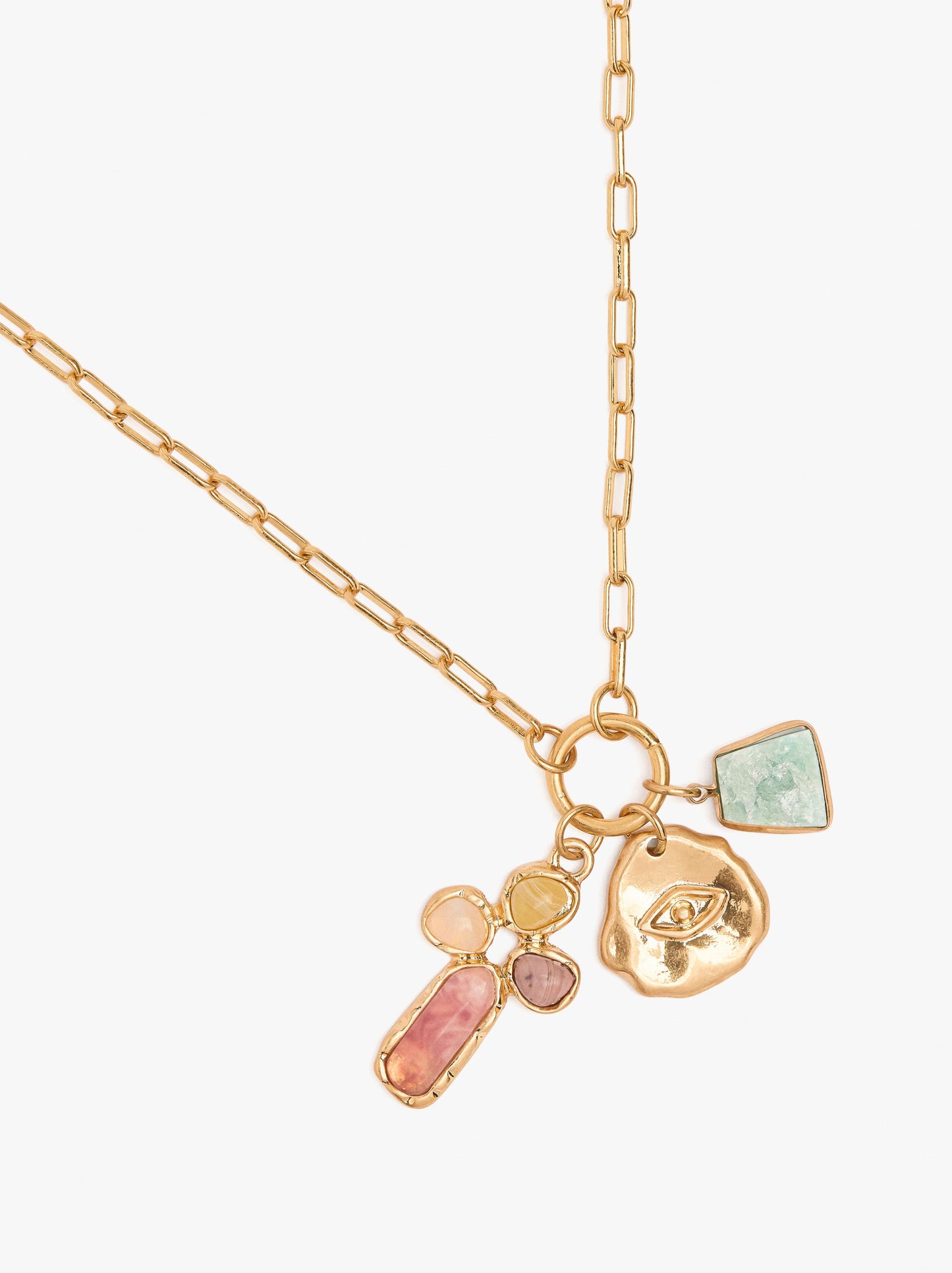 Necklace Of Links With Stone And Resin Pendants