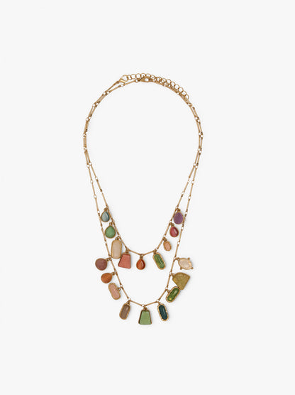 Set Of Geometric Stone Pendant Necklaces