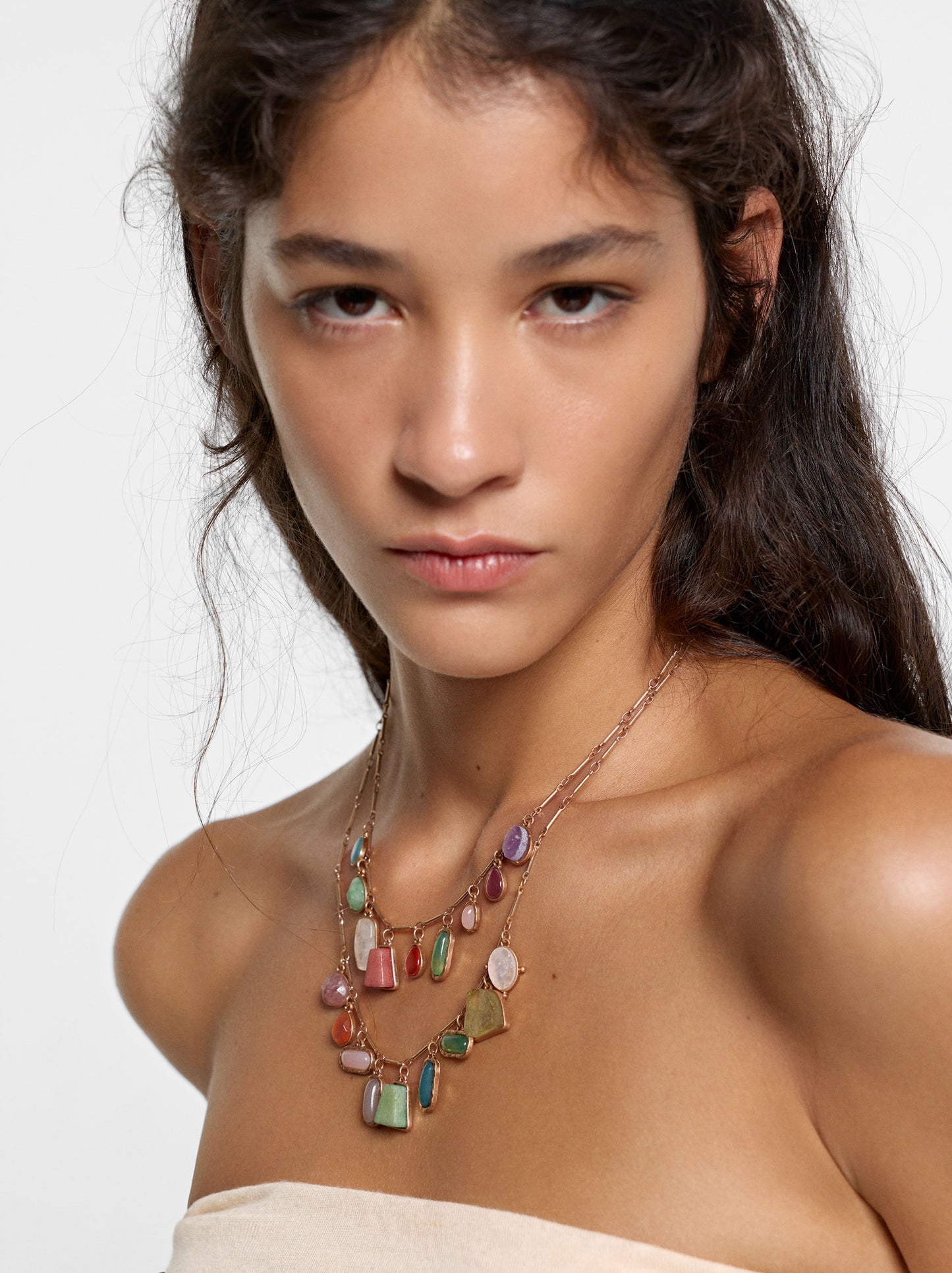 Set Of Geometric Stone Pendant Necklaces