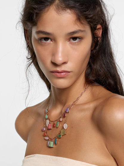 Set Of Geometric Stone Pendant Necklaces