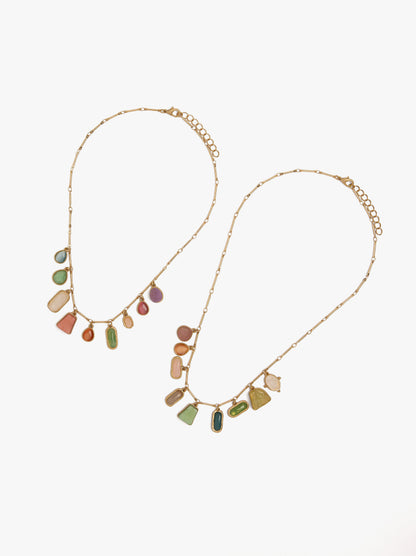 Set Of Geometric Stone Pendant Necklaces
