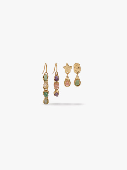 Set Of Asymmetric Earrings With Stones