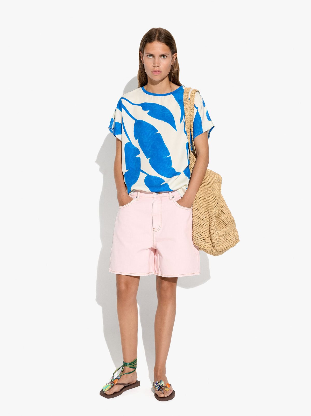 Liocel T-Shirt With Printed Leaves