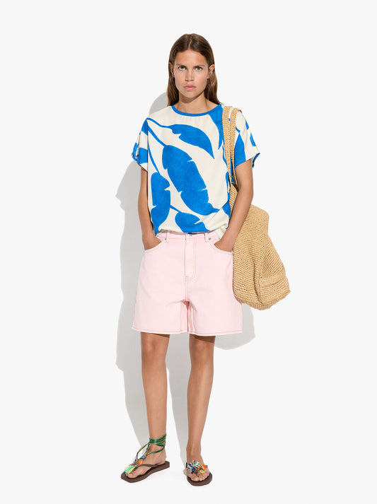 Liocel T-Shirt With Printed Leaves