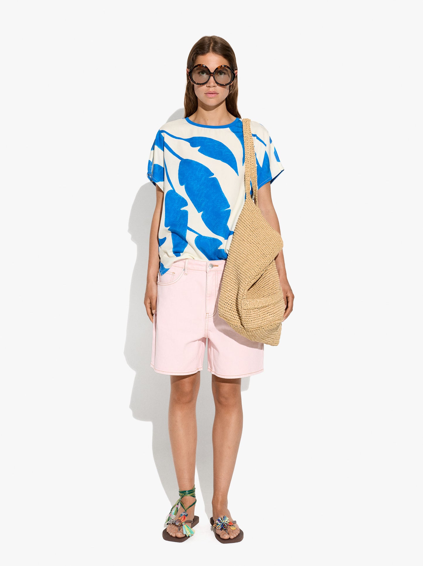 Liocel T-Shirt With Printed Leaves