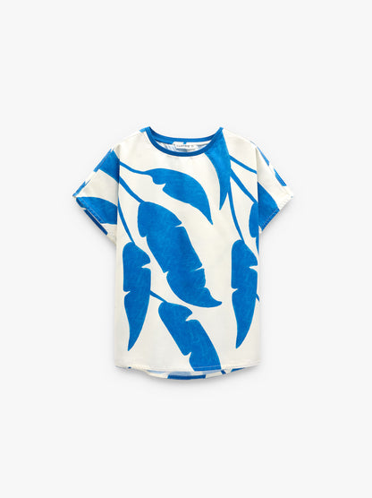 Liocel T-Shirt With Printed Leaves