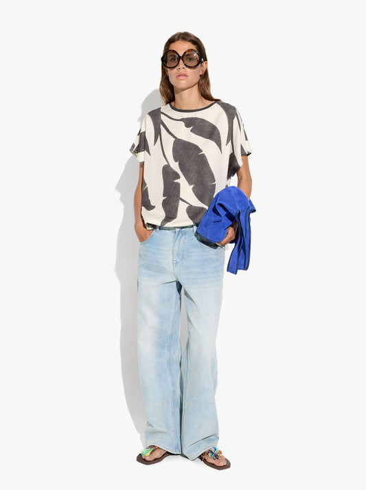 Liocel T-Shirt With Printed Leaves