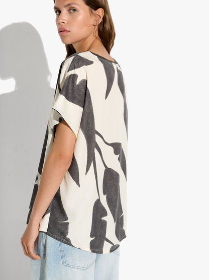 Liocel T-Shirt With Printed Leaves