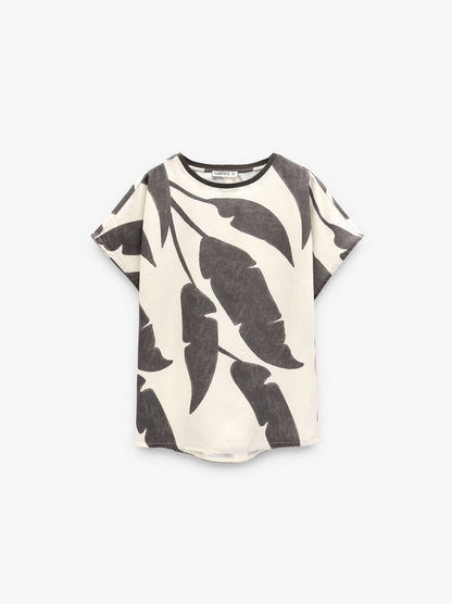 Liocel T-Shirt With Printed Leaves