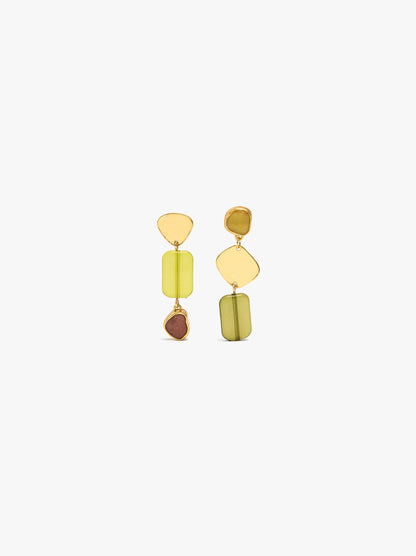 Asymmetric Earrings With Stones And Resin