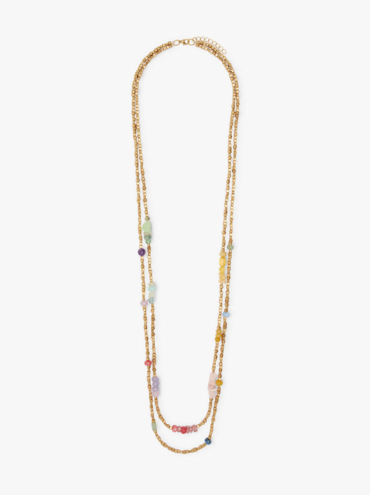 Double Necklace With Stone And Resin Beads