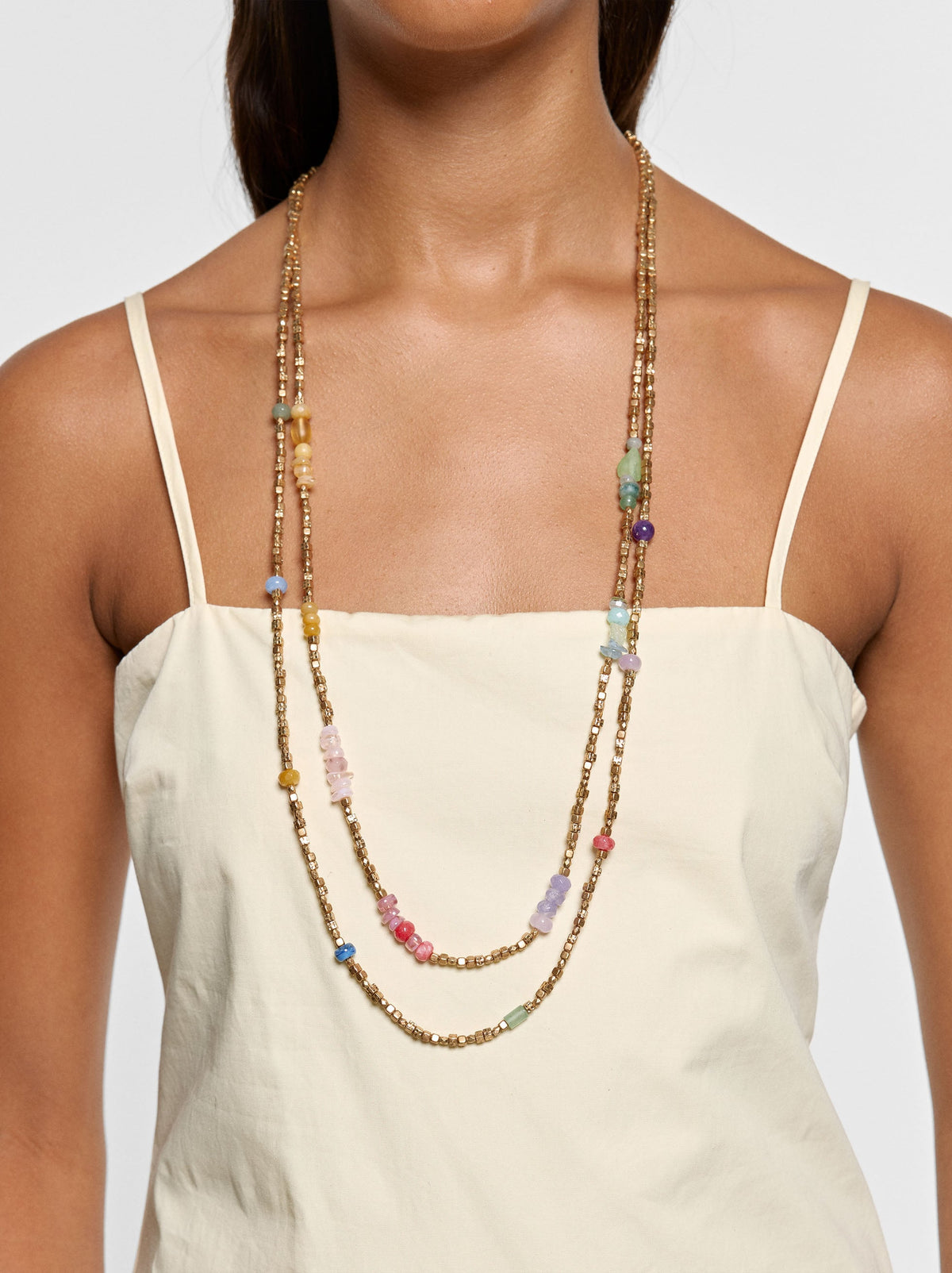 Double Necklace With Stone And Resin Beads