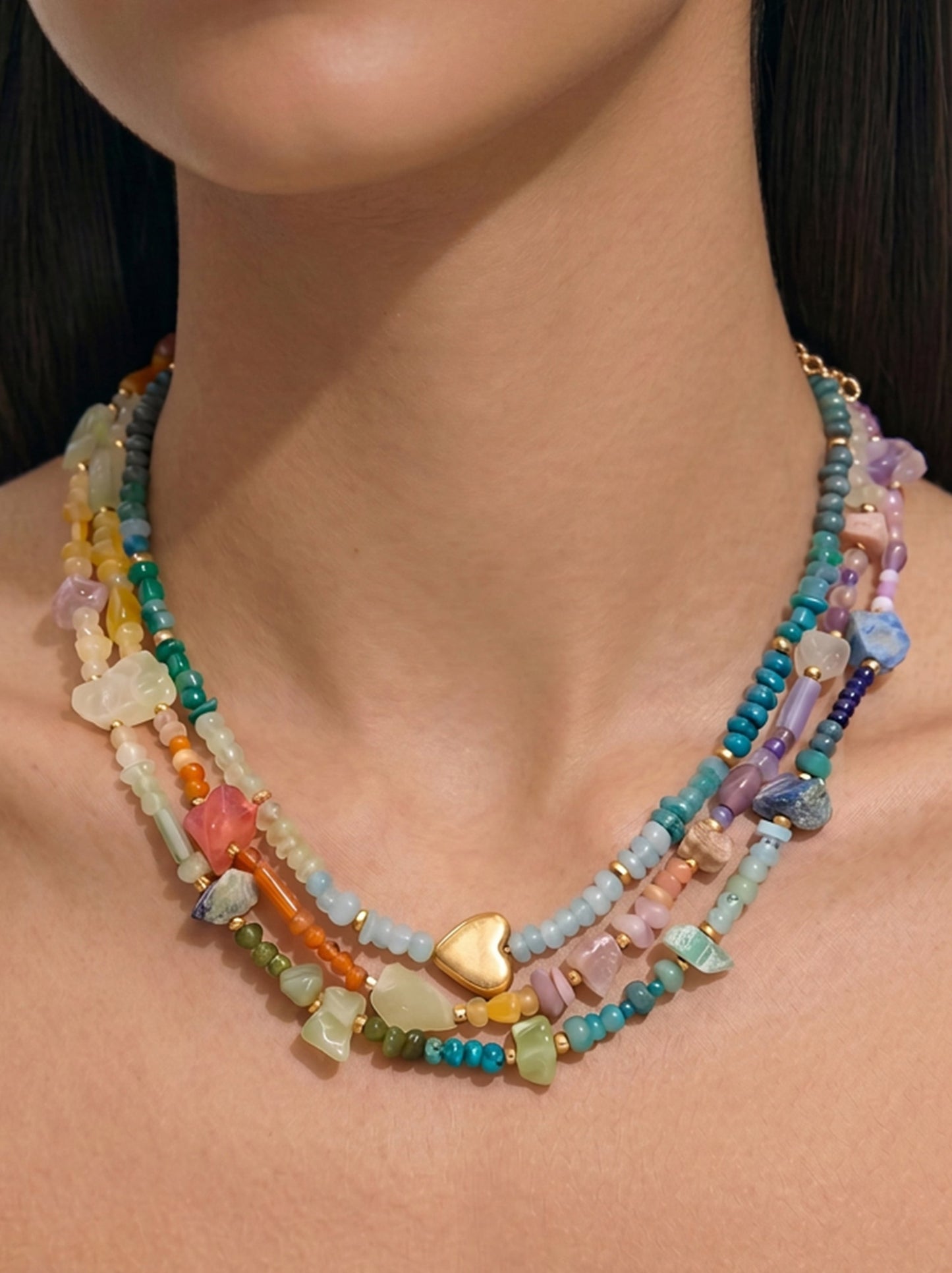 Set Of Multicolor Necklaces With Stones