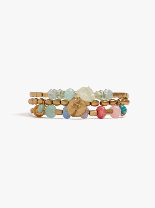 Set Of Elastic Bracelets With Stones