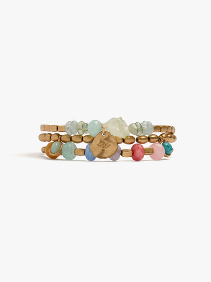 Set Of Elastic Bracelets With Stones