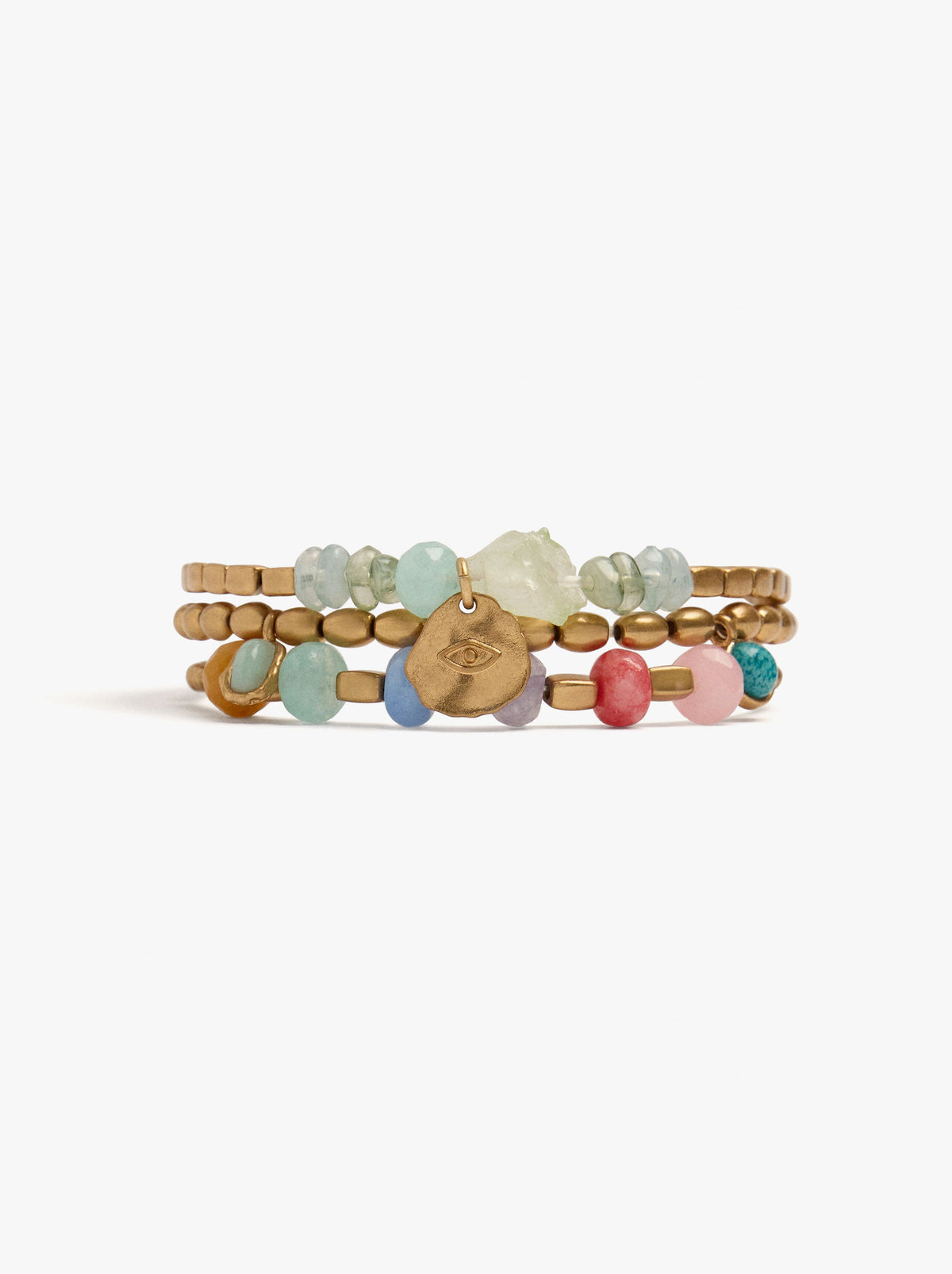 Set Of Elastic Bracelets With Stones