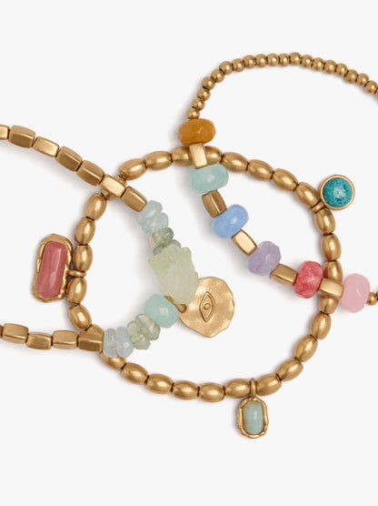 Set Of Elastic Bracelets With Stones