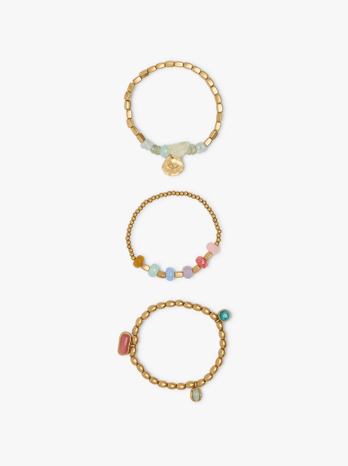 Set Of Elastic Bracelets With Stones