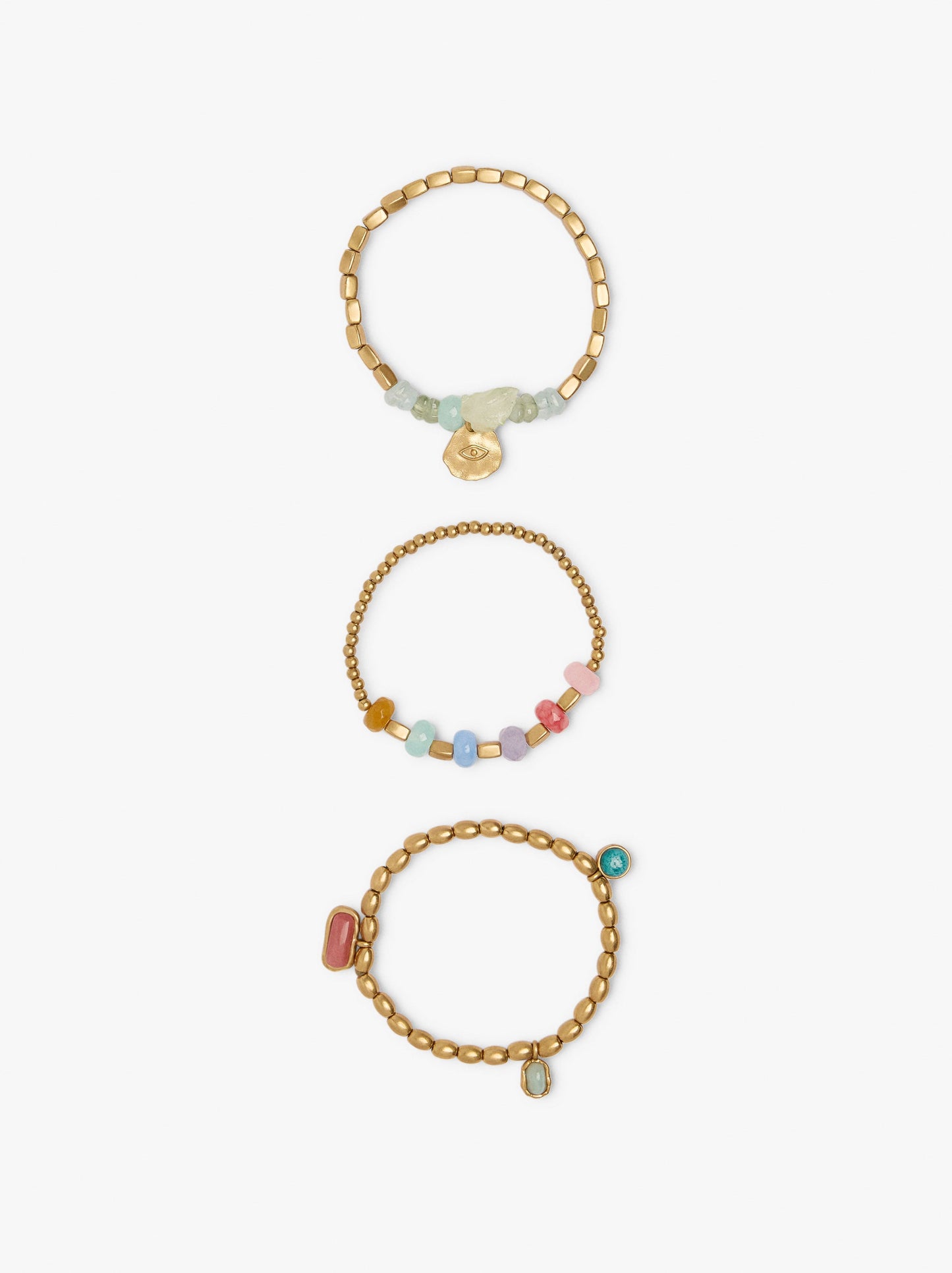 Set Of Elastic Bracelets With Stones