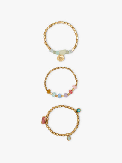 Set Of Elastic Bracelets With Stones