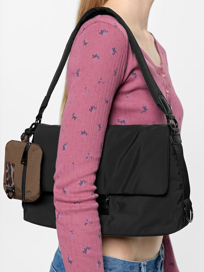 Nylon Shoulder Bag With Flap
