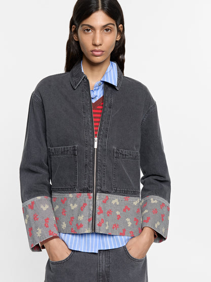 Denim Jacket With Printed Cuff