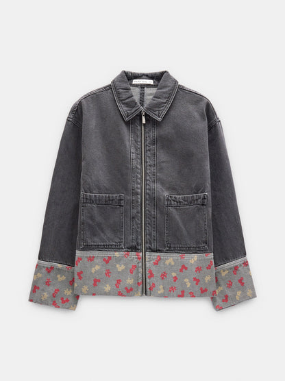 Denim Jacket With Printed Cuff