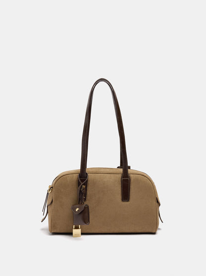 Suede-Effect Shoulder Bag With Hanging Charm