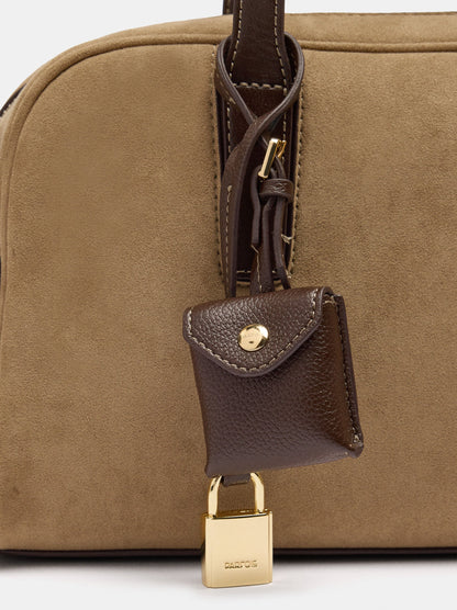 Suede-Effect Shoulder Bag With Hanging Charm