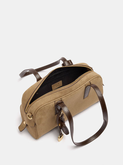 Suede-Effect Shoulder Bag With Hanging Charm