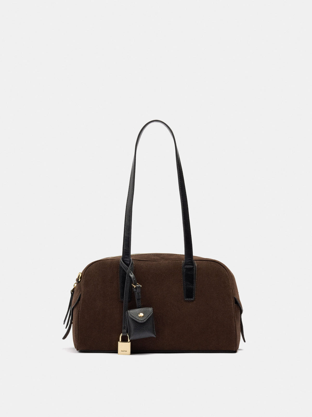 Suede-Effect Shoulder Bag With Hanging Charm