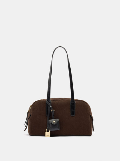 Suede-Effect Shoulder Bag With Hanging Charm