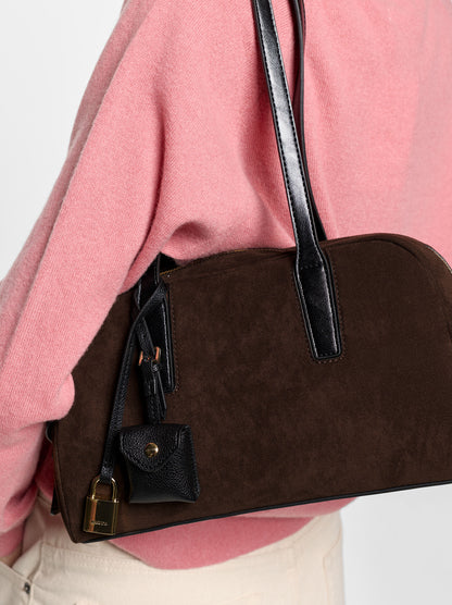 Suede-Effect Shoulder Bag With Hanging Charm