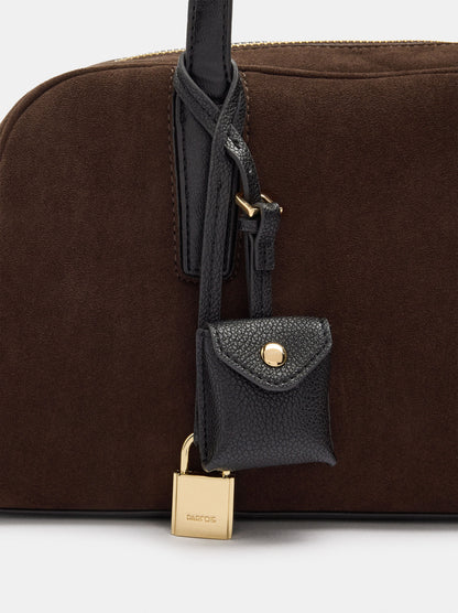 Suede-Effect Shoulder Bag With Hanging Charm