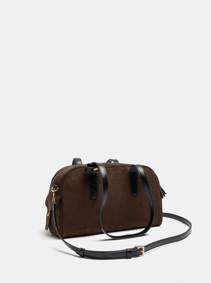 Suede-Effect Shoulder Bag With Hanging Charm