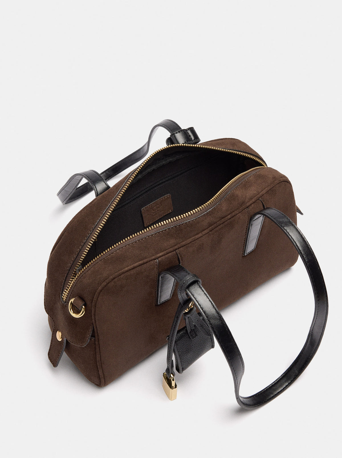 Suede-Effect Shoulder Bag With Hanging Charm