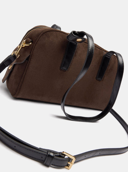 Suede-Effect Shoulder Bag With Hanging Charm