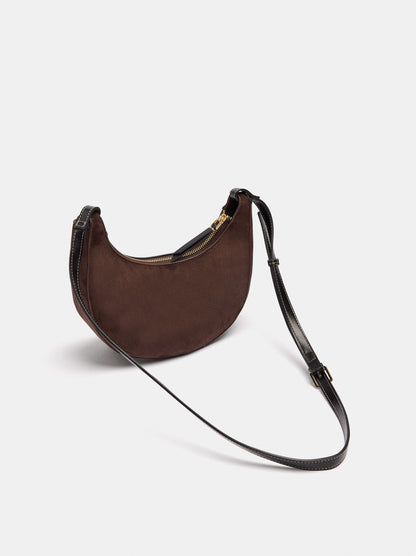 Half-Moon Crossbody Bag With Leather Details