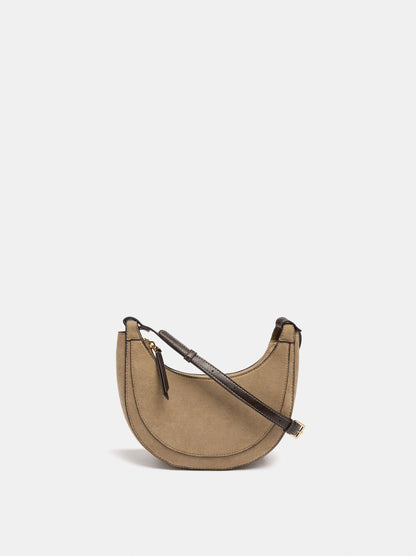 Half-Moon Leather-Effect Suede Crossbody Bag