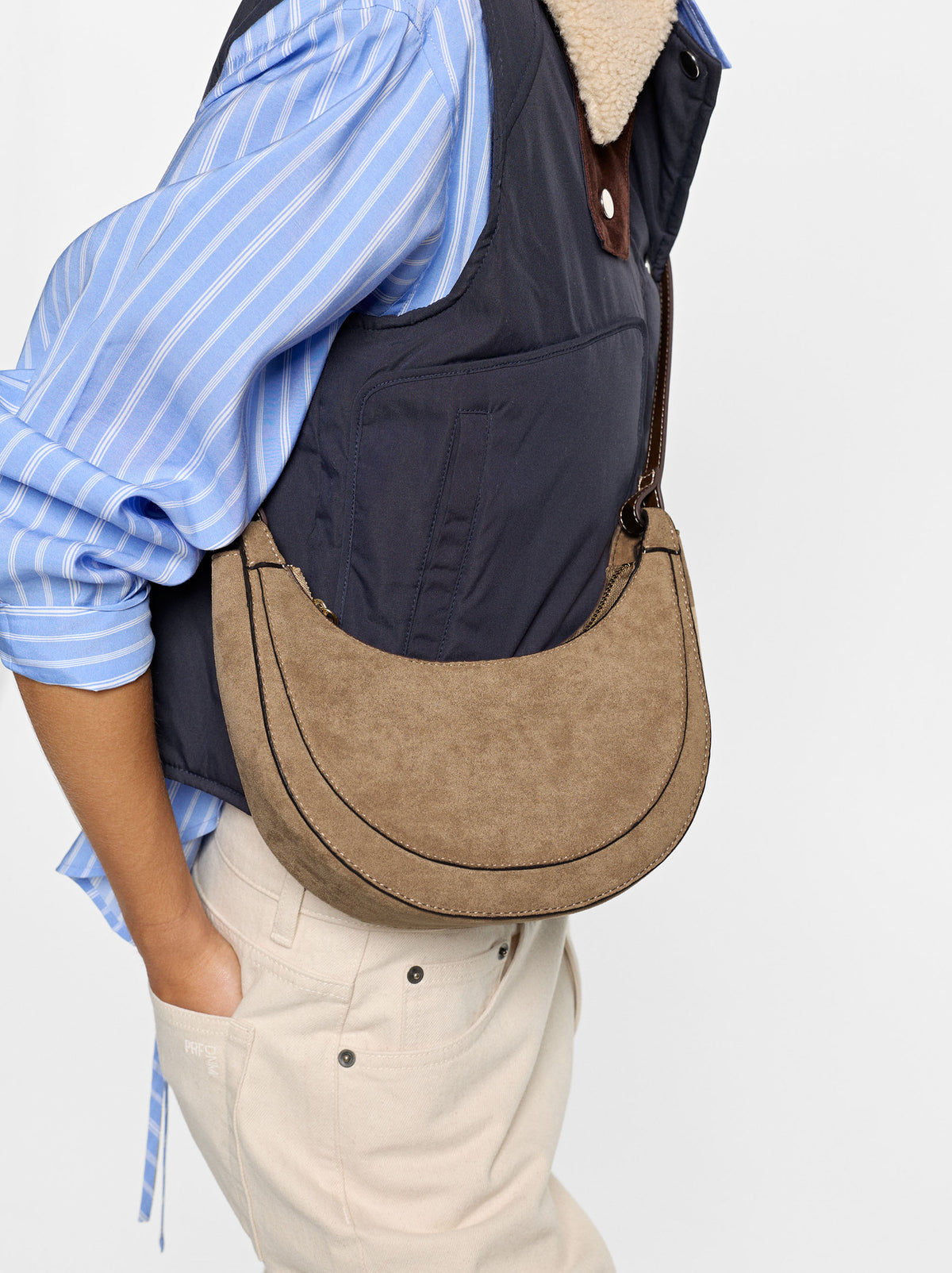 Half-Moon Leather-Effect Suede Crossbody Bag