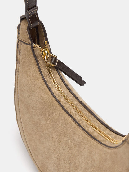 Half-Moon Leather-Effect Suede Crossbody Bag