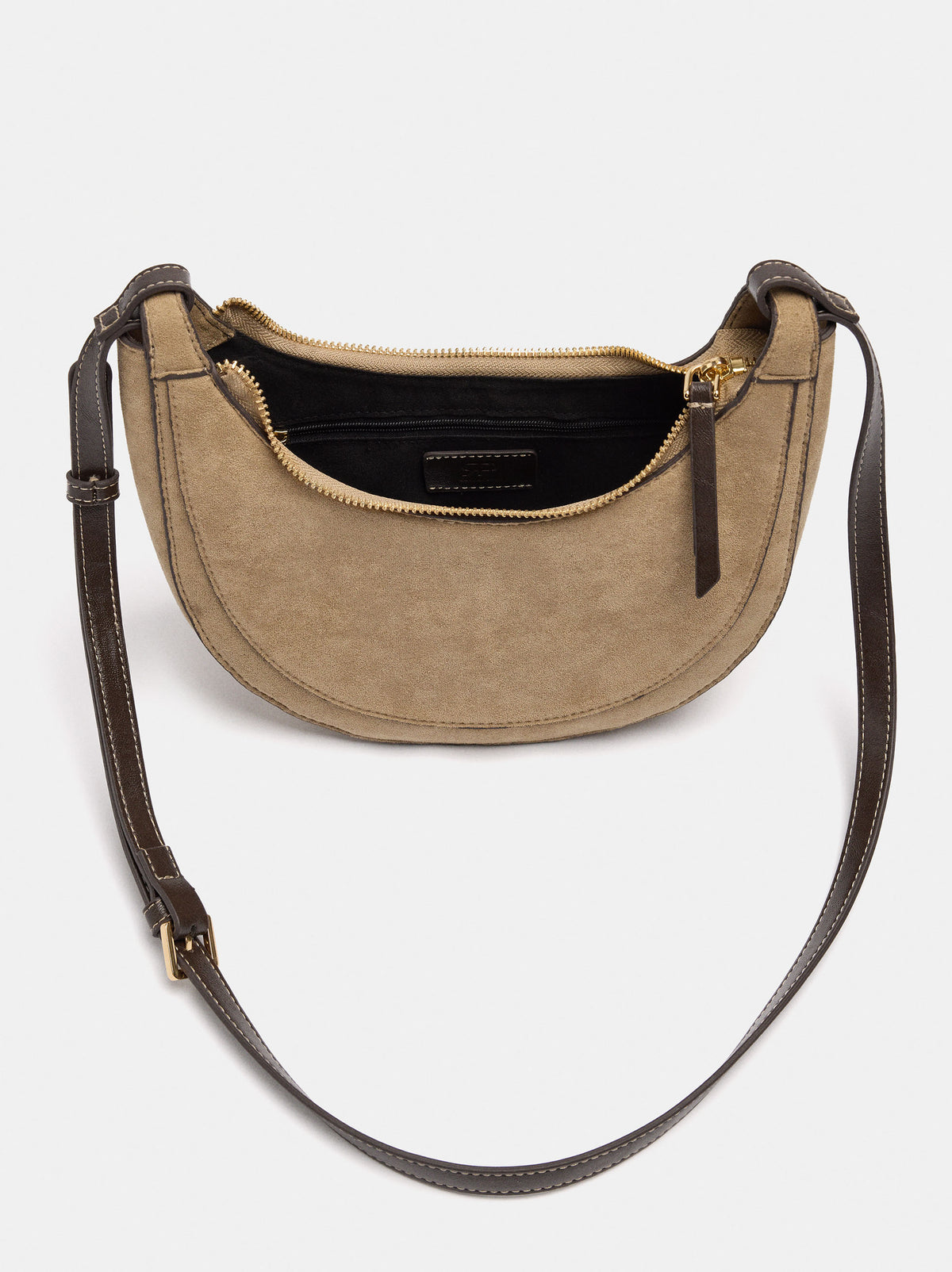 Half-Moon Leather-Effect Suede Crossbody Bag
