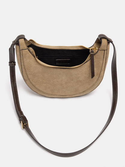 Half-Moon Leather-Effect Suede Crossbody Bag